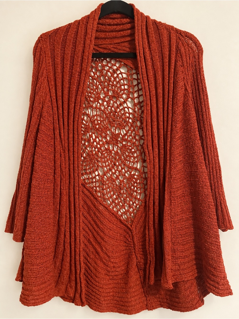 Fever Rust Orange Crochet Back Open Front Cardigan Small